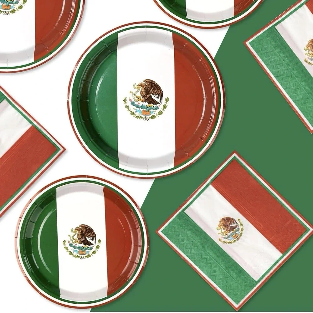 96Pcs Mexico Flag Birthday Party Supplies Mexican Flag Party Plates Napkins Fork
